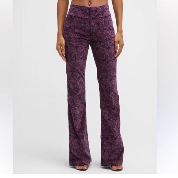 PAIGE X MORRIS AND CO PURPLE PAISLEY VELVET FLARE PANTS Rocker Western 23 - Picture 1 of 8